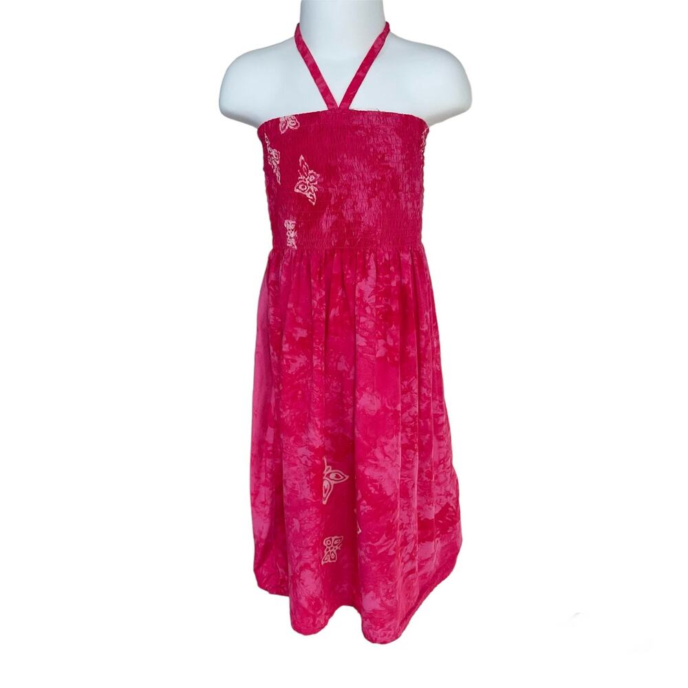 Girl S Tiki Palm Hot Pink Tie Dye Smocked Halter Butterfly Summer Sundress Dress